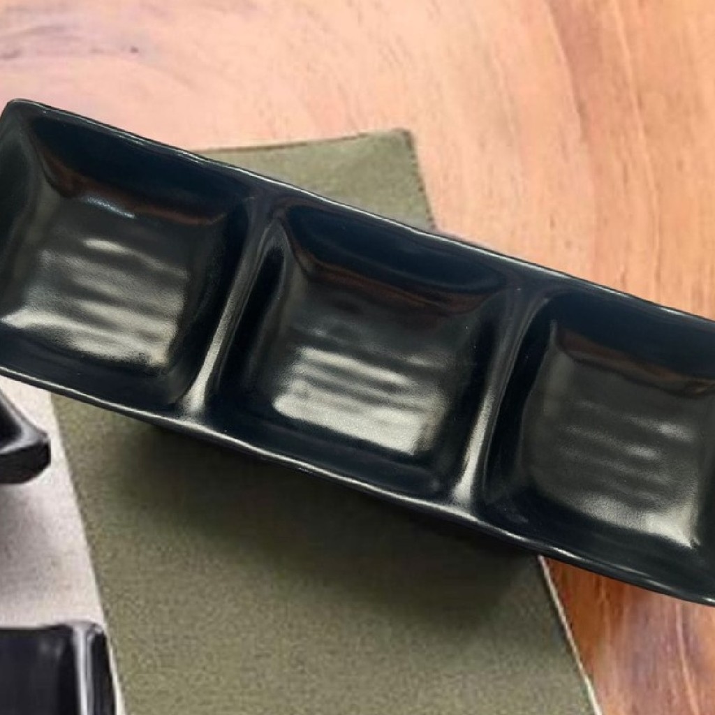 Kit 6 Tigelas Petisqueira Tripla Oriental Preta Gourmet