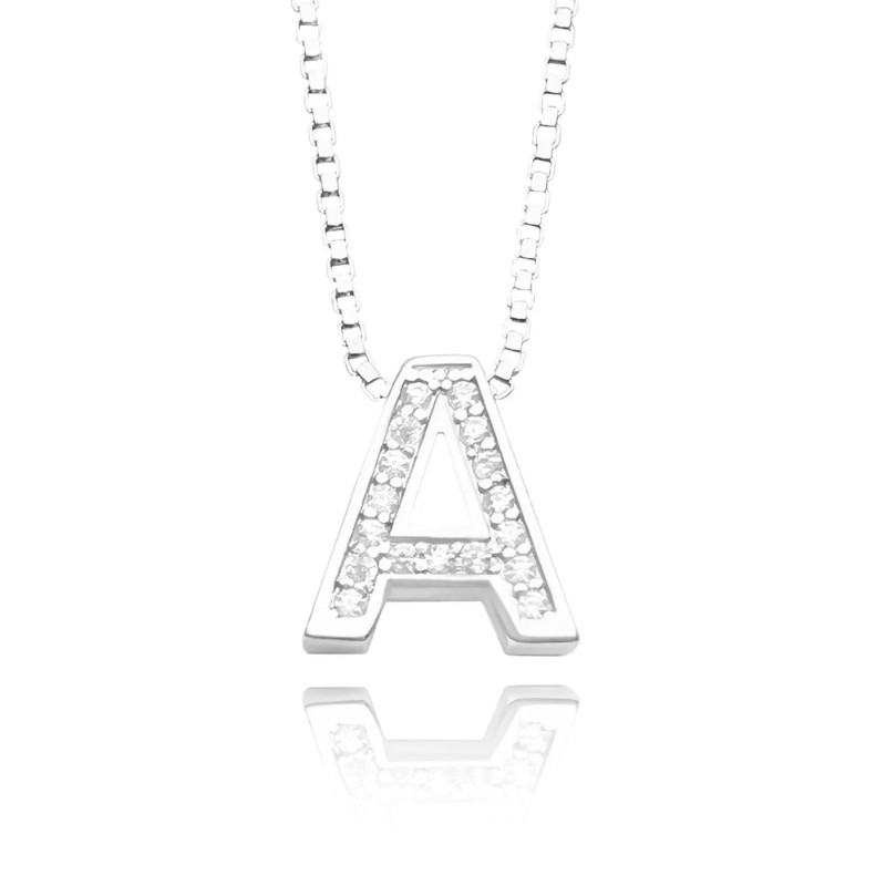 Colar Feminino com Pingente de Letra com Pedras Choker 45cm Banhado - Garimpo de Ouro