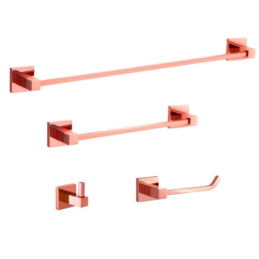 Kit Acessório Para Banheiro 4 Peças Quadritti Luxo Rose Gold