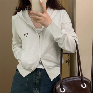 Lovito Casual Casaco Feminino Liso com Zíper LNE29367 (Branco)