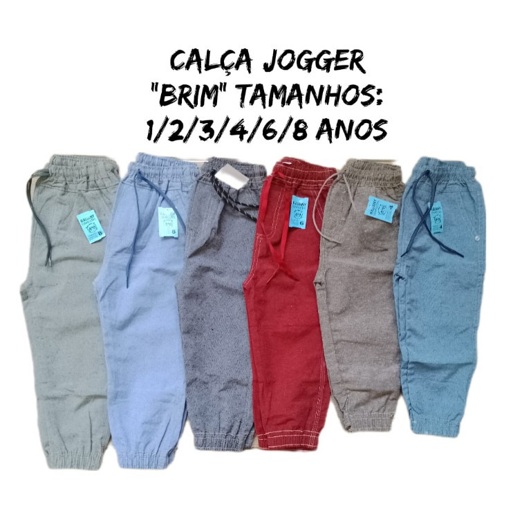 Kit 5 Calça Masculino infantil Jogger do 1 ao 10 anos Linho, Fio Tinto