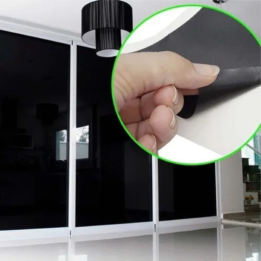 Película Adesiva Vinil Preto Blackout Bloqueia Luz Solar Para Vidro Janela Box