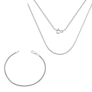Conjunto Corrente e Pulseira Feminina de Prata 925 Rabo de Rato Achatada 45cm 2mm