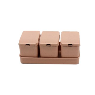 3 Porta Temperos Lyor Lines de Bambu e PP com Colher Bege