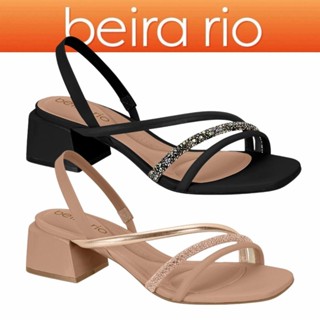 Sandália Feminina Beira Rio Salto Bloco Grosso Baixo Glitter Brilho Strass Calce Fácil