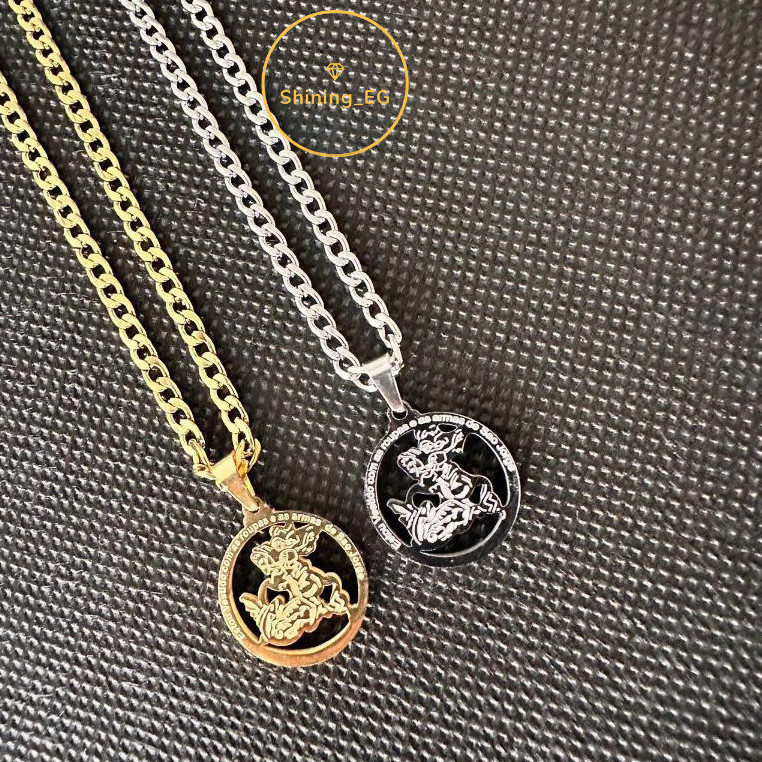 Colar Com Pingente Sao Jorge Banhado A Cor de Ouro Aço Inoxidavel 316L Banhado a ouro 18k Banho italiano Triplo EXCLUSIV