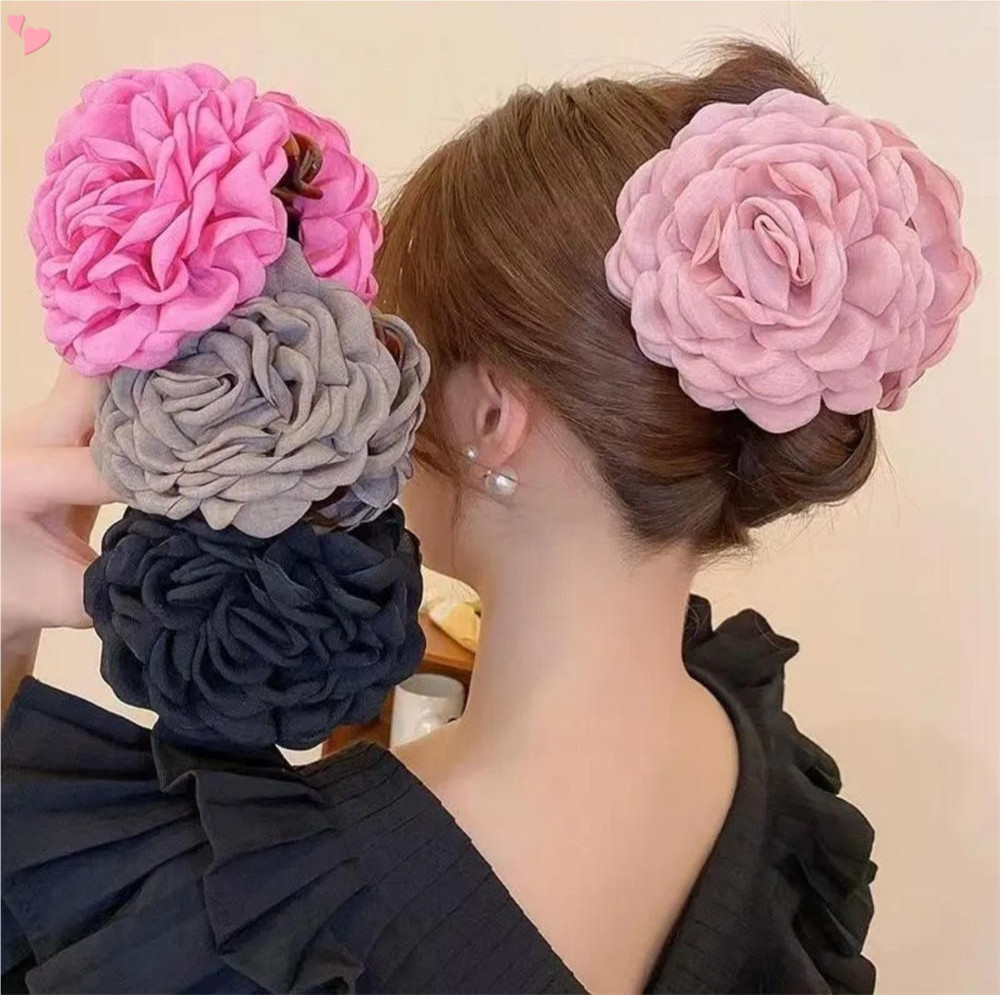 Garras De Cabelo Grandes Rosa Flor Floral Clipes De Arco Barrettes Bun Chignon Updo Holders  Para Meninas Femininas em Oferta na Shopee