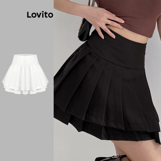 Lovito Casual Saia de Camada Dupla com Babado Plissado para Mulheres L80ED197