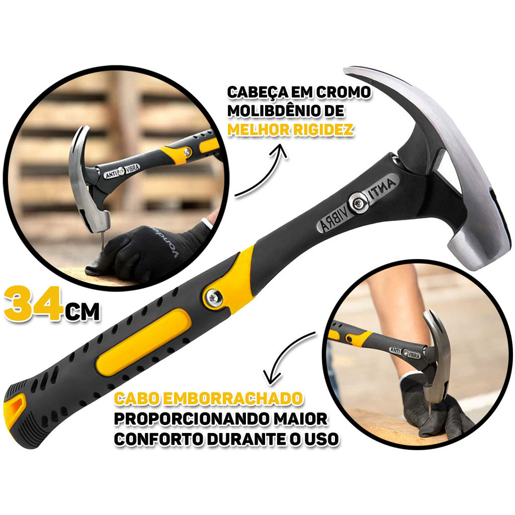 Martelo Unha Anti Vibração Em Aço Cromo Molibdênio Cabo Emborrachado Para Marcenaria Carpintaria Vonder em Oferta na Shopee