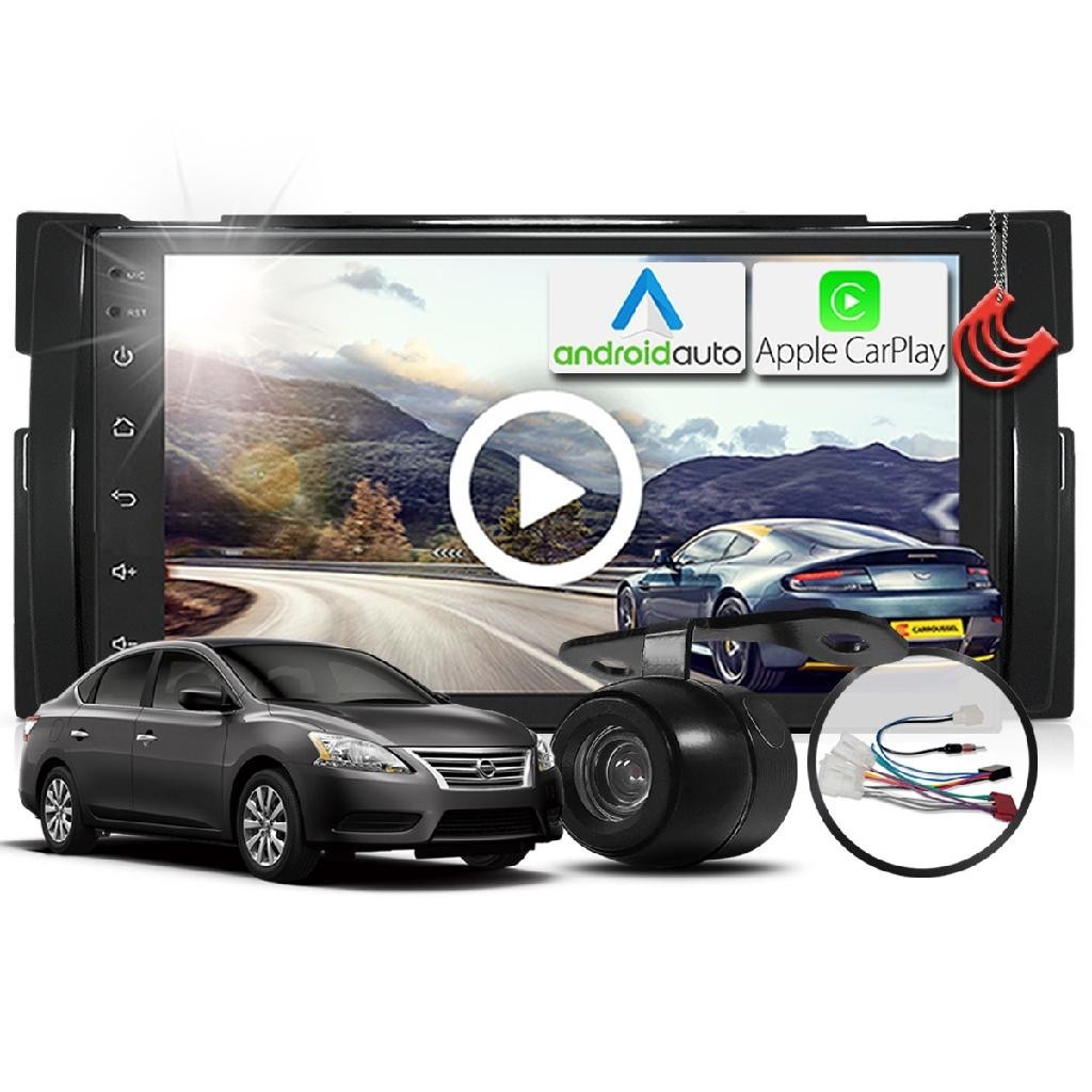 Kit Central Multimidia MP5 + Camera + Chicote + Moldura Black Piano Sentra 14/20 AndroidAuto CarPlay