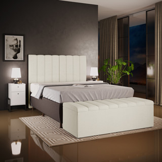 Kit Cabeceira Cama Box Queen 160cm Com Calçadeira Baú Dália W01 Linho Champagne - Lyam Decor em Oferta na Shopee