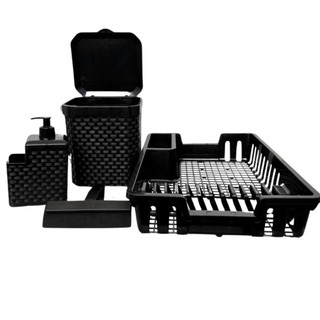 Kit Cozinha Completa: Escorredor de Louça + Lixeira 5L + Porta Detergente + Rodinho de Pia