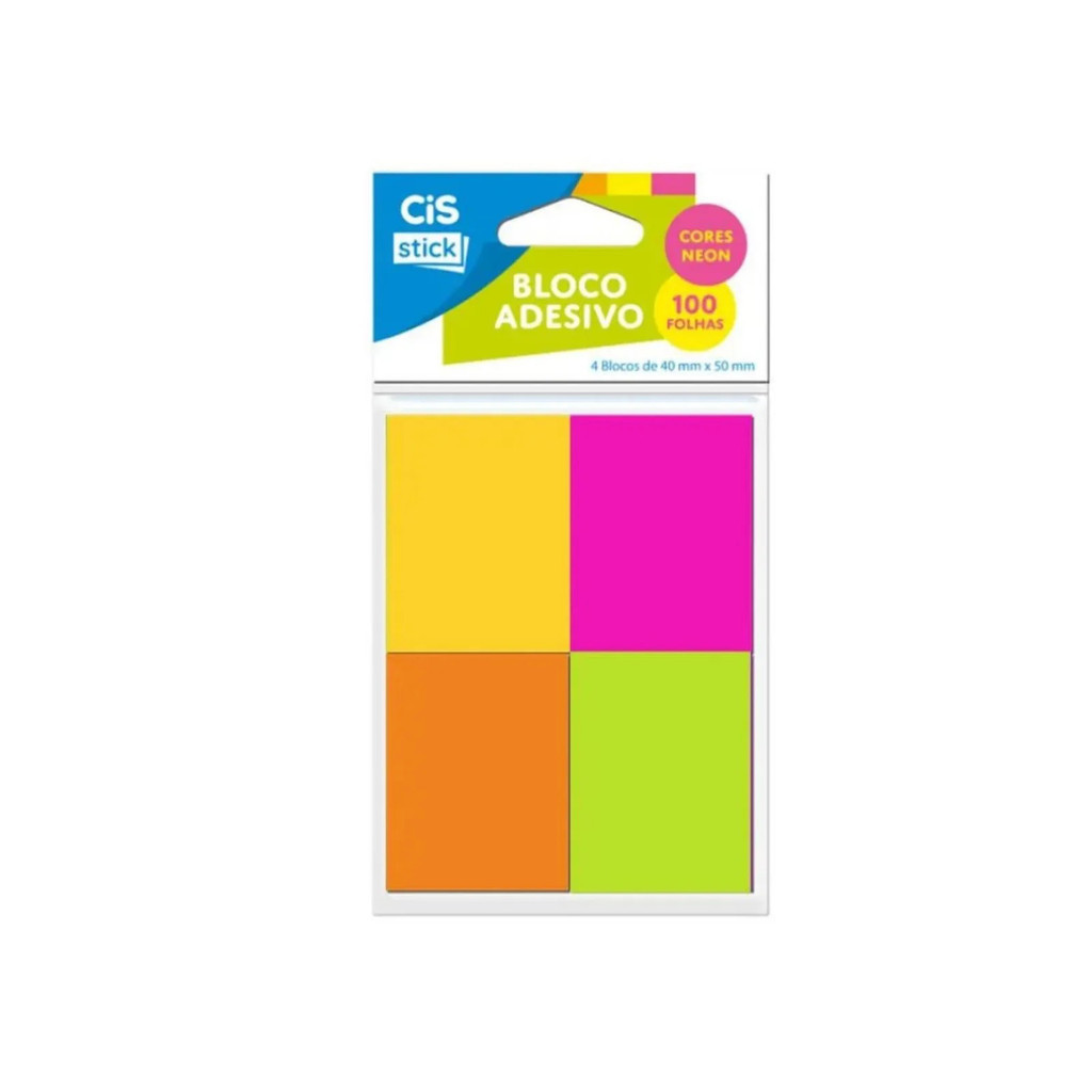 Bloco adesivo CIS STICK Office 38x50mm com 4 cores NEON