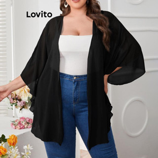 Lovito Casacos Femininos Plus Size Curvos Casuais Simples Com Mangas Batwing LSL01022