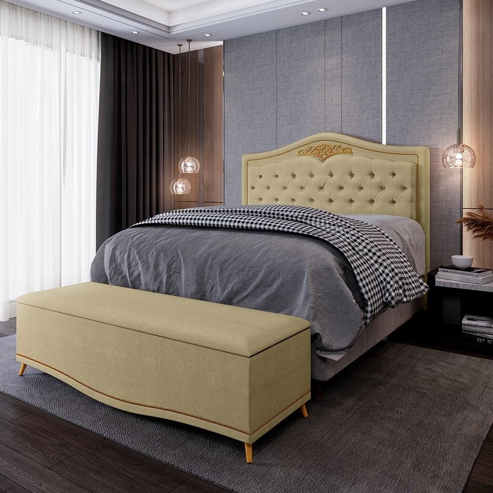 Cabeceira Cama Box Casal Queen 160cm Com Calçadeira Baú Imperial J02 Linho Areia - Mpozenato em Oferta na Shopee