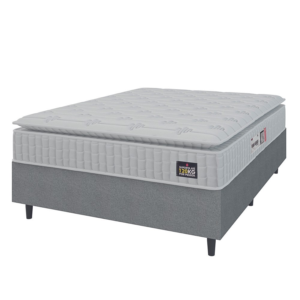 Cama Box Colchão Casal Espuma D33 Vangogh Pillow Top 138x188x67cm Branco / Cinza Hellen - Suporta até 120kg por Pessoa em Oferta na Shopee