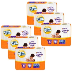 Kit 6 Fraldas Pom Pom Protek Proteção de Mãe Jumbo P com 30un cada
