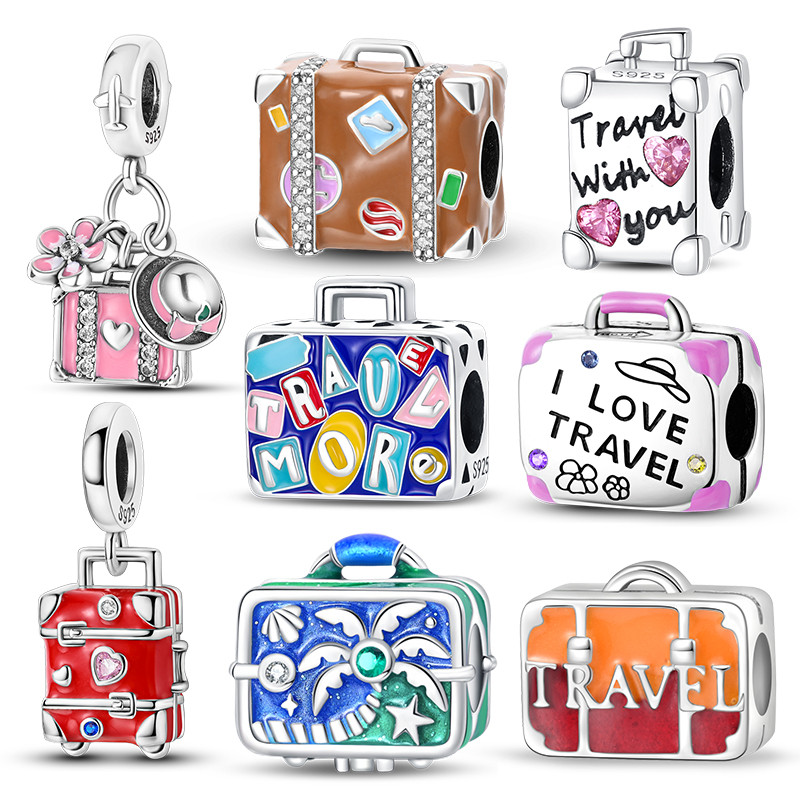 berloque S925 prata jóias moda cor mala contas adequadas para pulseira DIY jóias presentes para senhoras