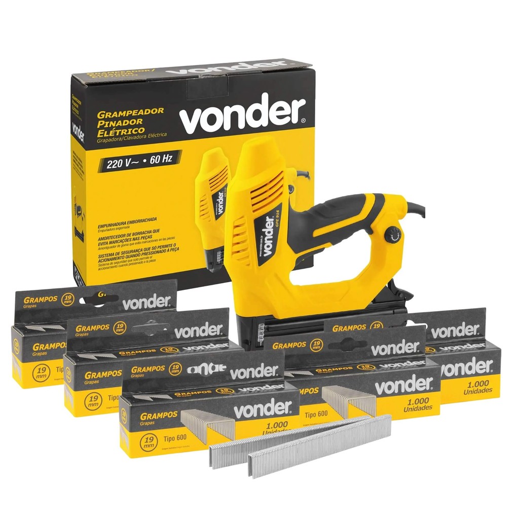 Grampeador Elétrico GPE916 220v + 5 Caixas c/ 1000 Grampos 19mm Vonder