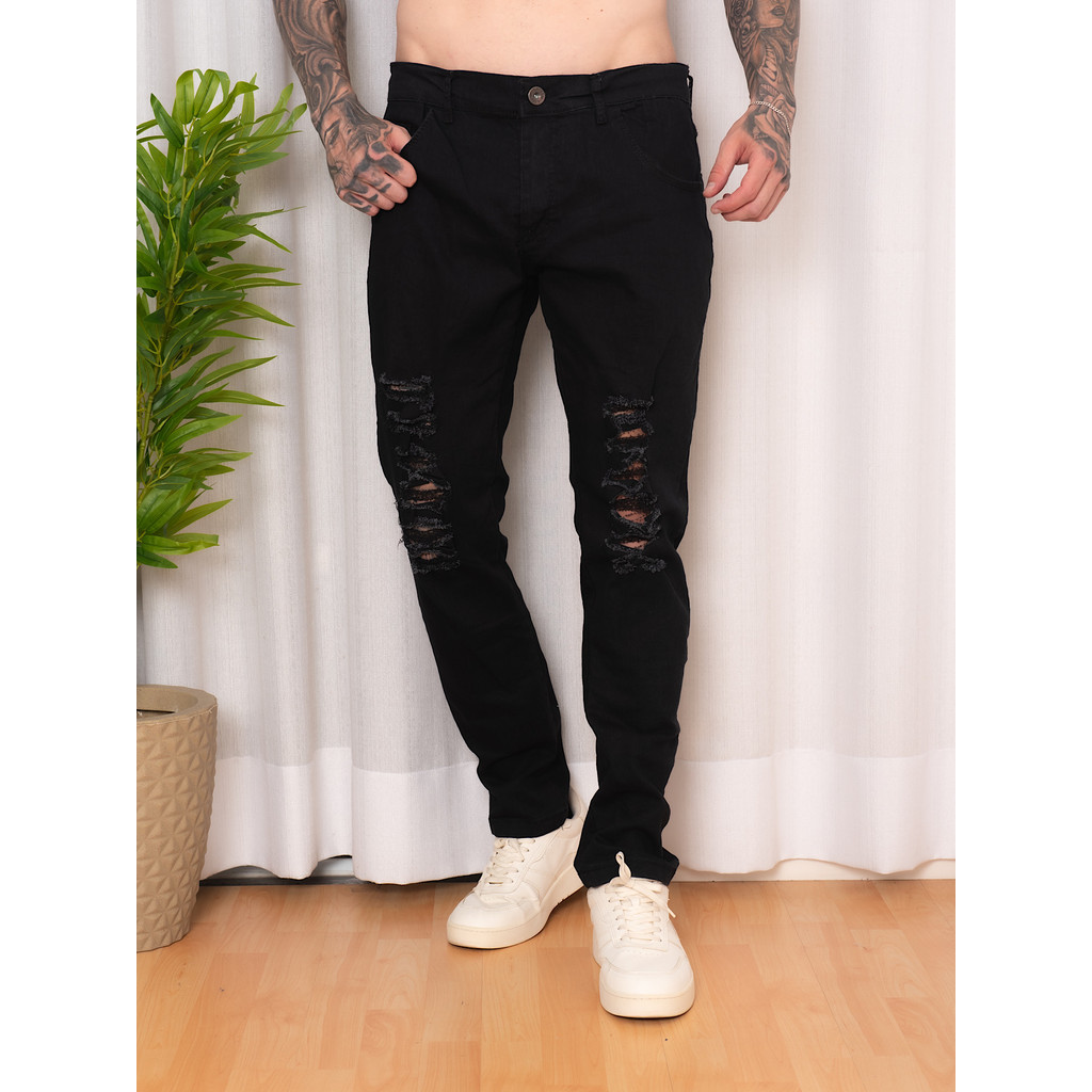 Calça Masculina Jeans Rasgada Lycra Premium Destroyed Skinny