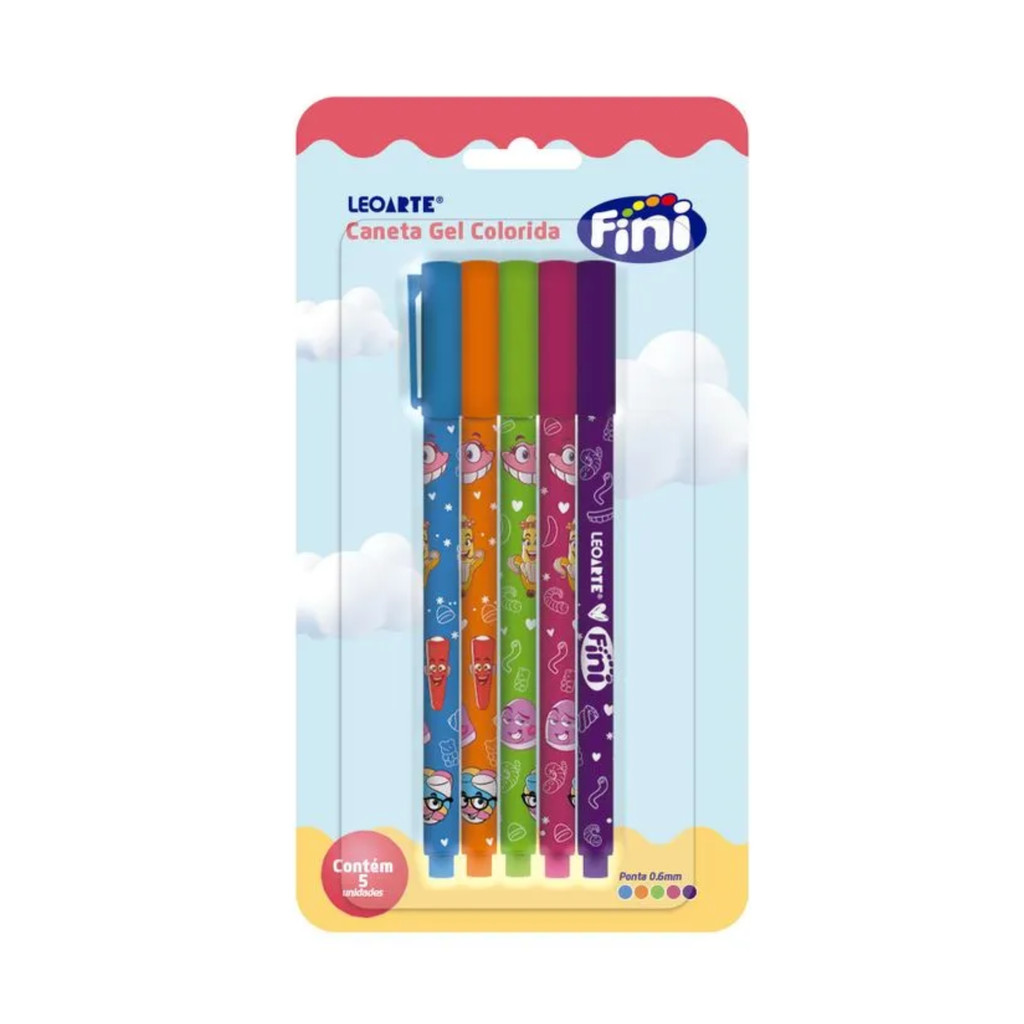 Caneta Gel 0.6mm Fini 5 Cores Leo&Leo - 1 Blister