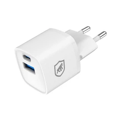 Gshield Carregador de Parede Ultra Slim 20W Ultra Rápido Tipo C + USB-A Power Delivery com Chip GaN para iPhones, Branco