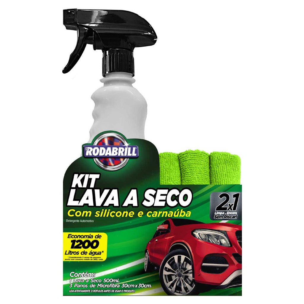 Kit Lava A Seco com Silicone e Carnaúba Rodabrill Limpeza Automotiva Protege Pintura Brilho Intenso