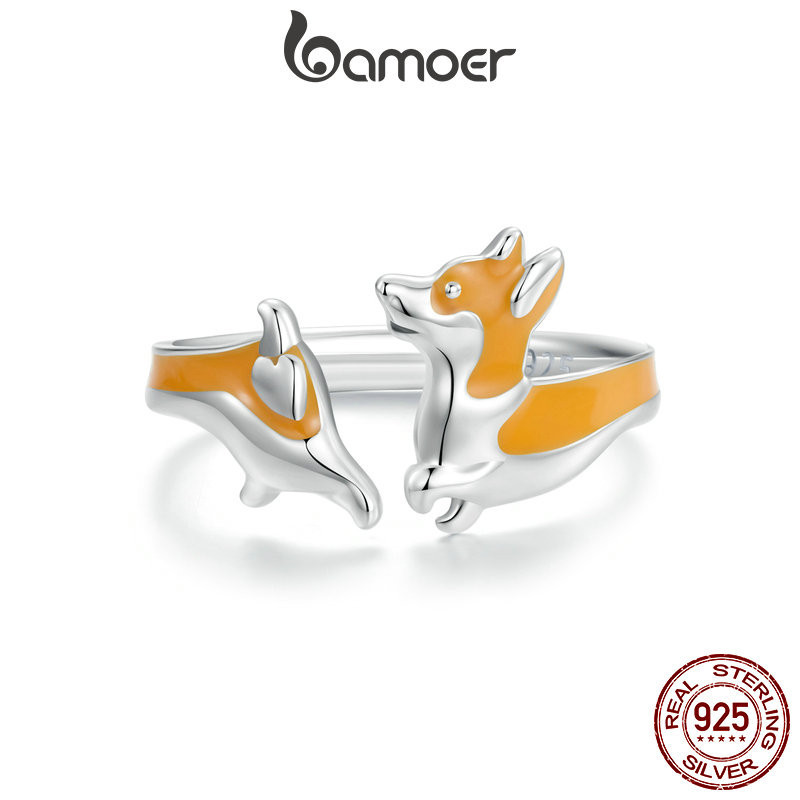 Bamoer 925 Sterling Sliver RingLovely Corgi Open Ring Design Jóias De Moda Requintada Presentes Para Mulheres SCR1014-E em Oferta na Shopee