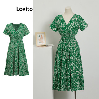 Lovito Vestido Plissado Boho Liso Com Bata Para Mulheres L77ED331