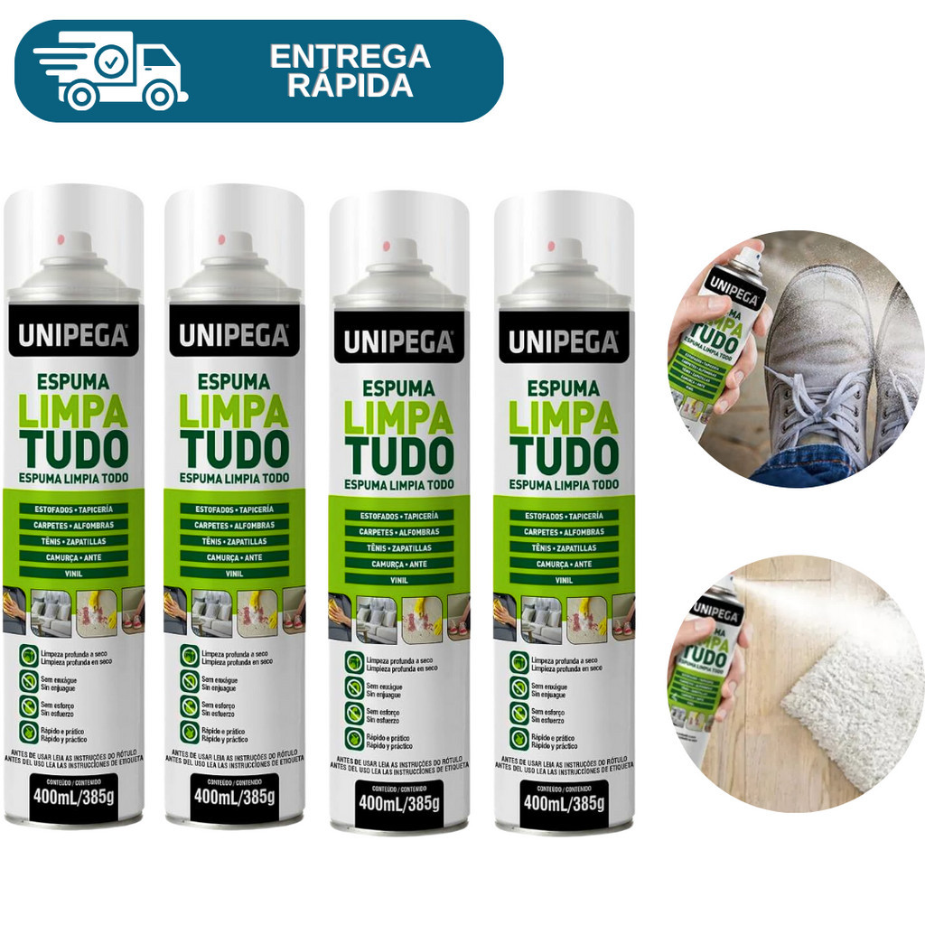 Kit 4 Espuma Limpa Tudo Limpador De Uso Geral 400ml Mágica Limpeza Couro Sofa Tenis Tapate Bolsa Estofados Banco