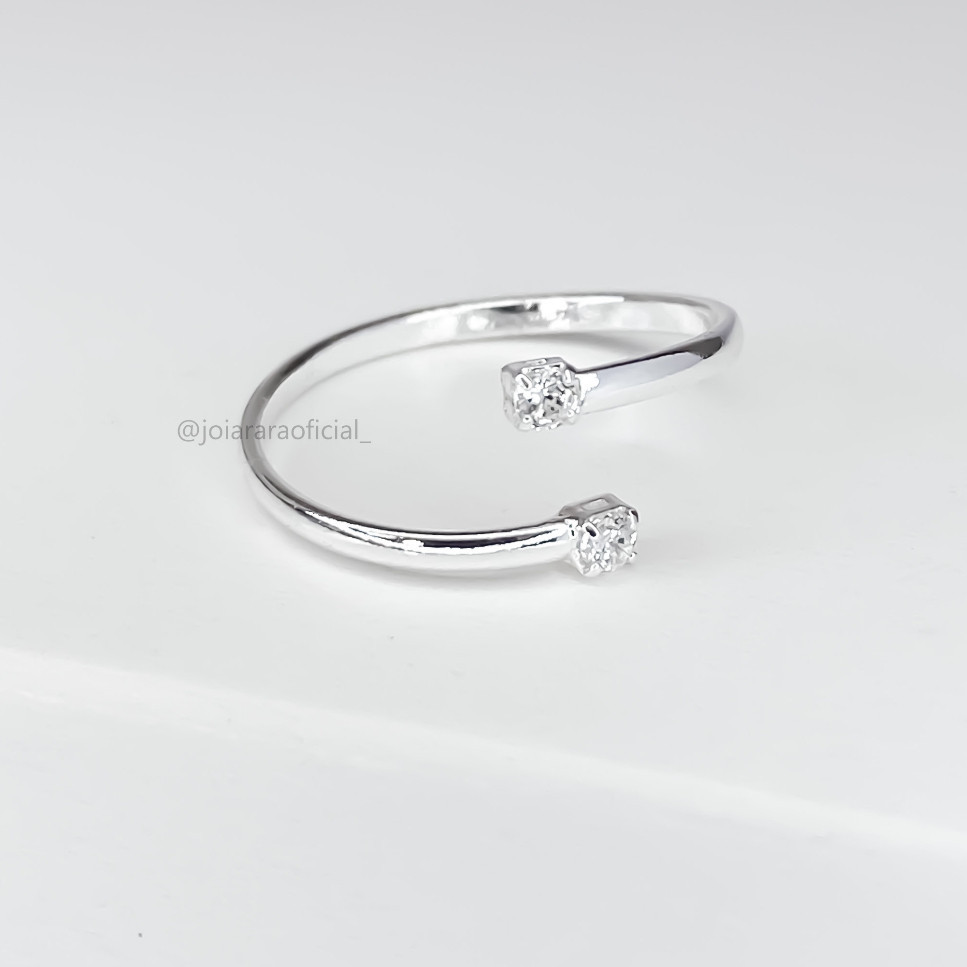 Anel de Falange Ajustável Feminino Folheado a Prata com Duas Zircônias
