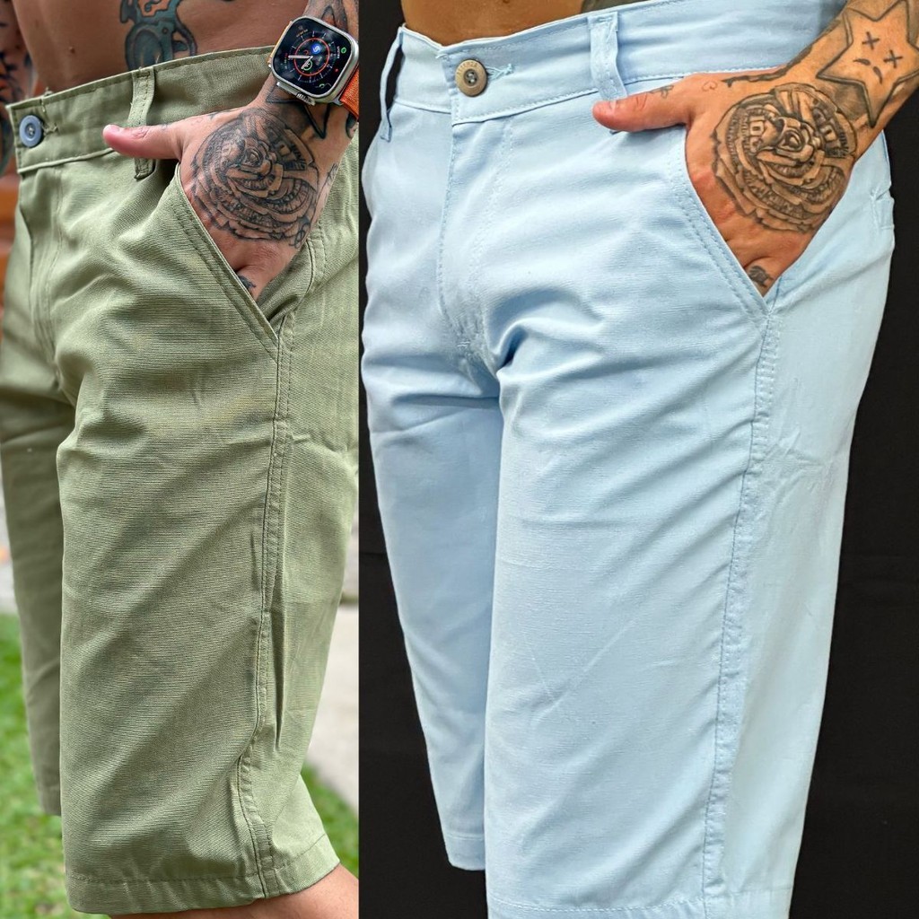 KIT 2 Bermudas Sarja DM Com Bolso Modelo Faca - Confortável Passeios e Dia-a-DIa em Oferta na Shopee