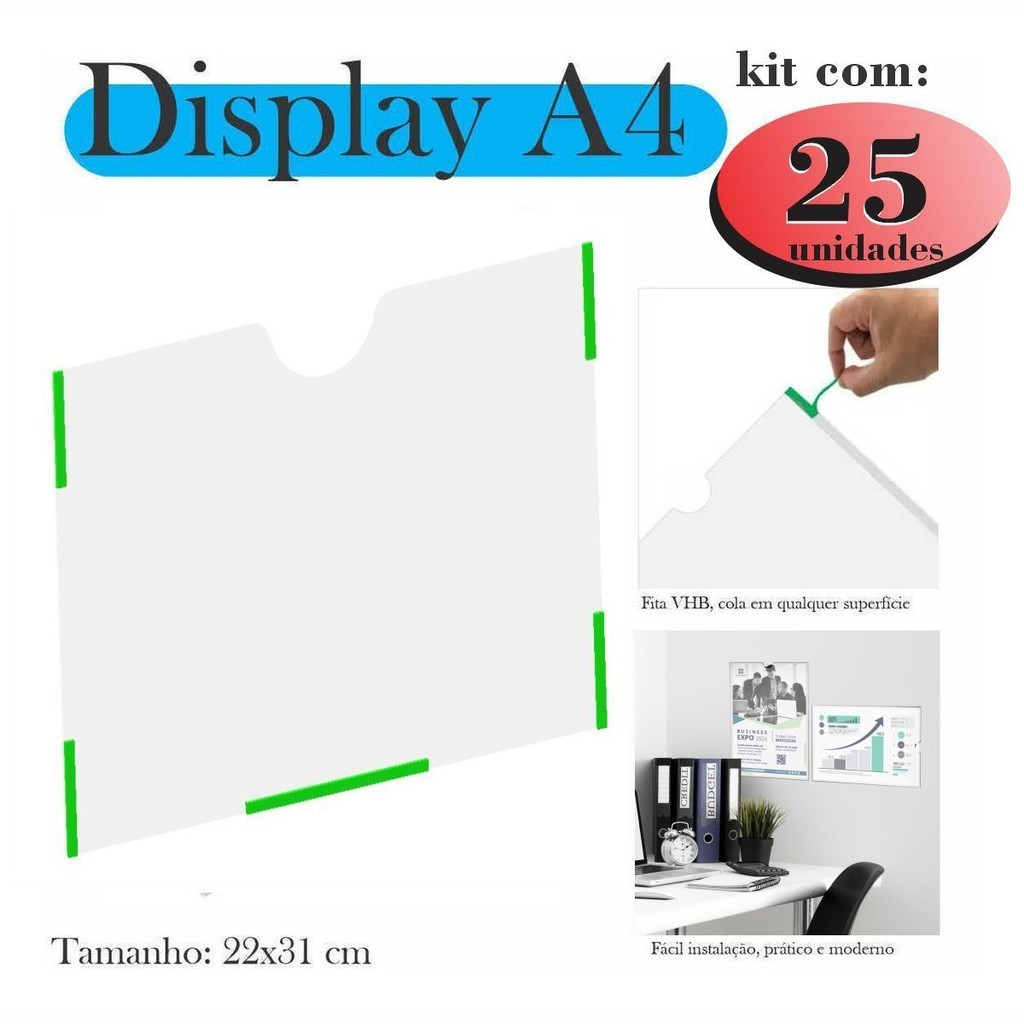 25 Display a4 expositor quadro aviso HORIZONTAL PAISAGEM PET