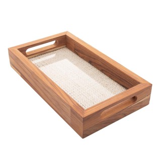 Bandeja com Sisal Woodart Teca de Madeira 30cm x 17cm x 5cm