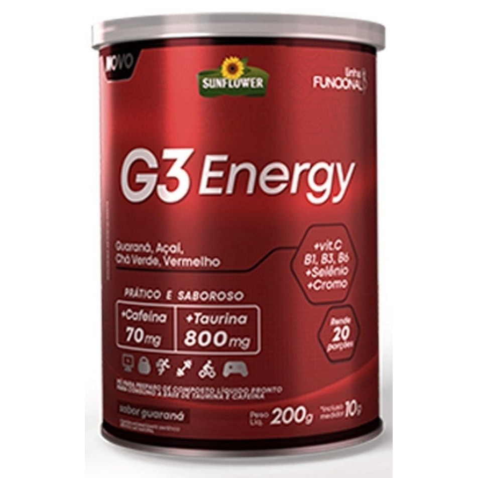 G3 Energy 200g Açaí e Guaraná Energético Termogênico Pré-treino Taurina Cafeína Vitamina Minerais  Sunflower