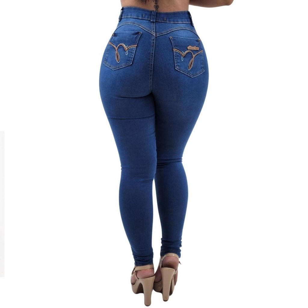 Calça Jeans Feminina Cintura Alta Elastano Lycra Hot Pants Cós Alto Levanta Empina Bumbum em Oferta na Shopee