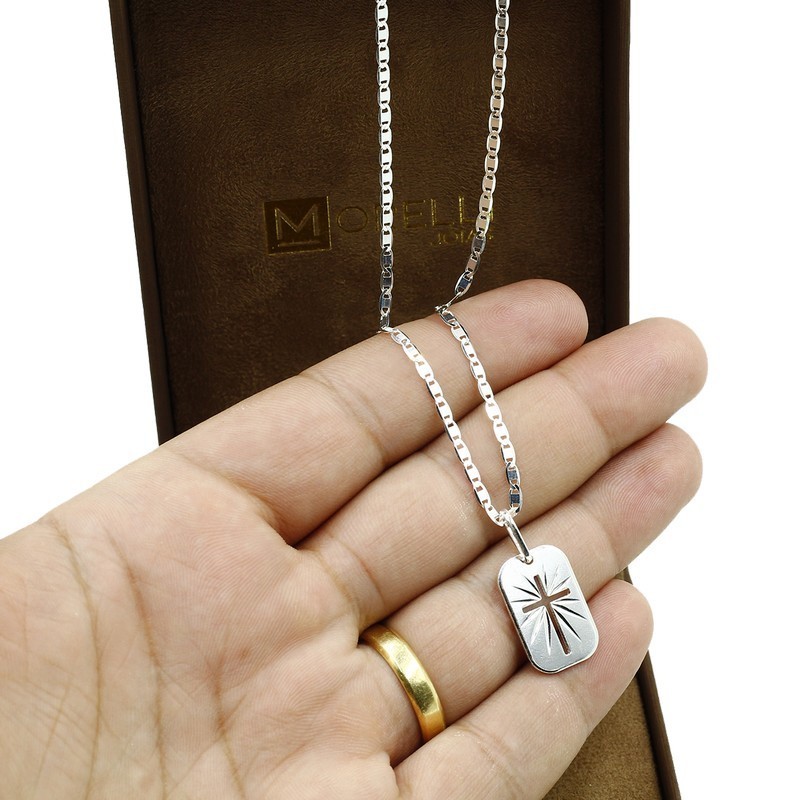 Detalhes do Corrente cordão de prata 925 Masculino Piastrine 70cm pingente placa cruz vazada
