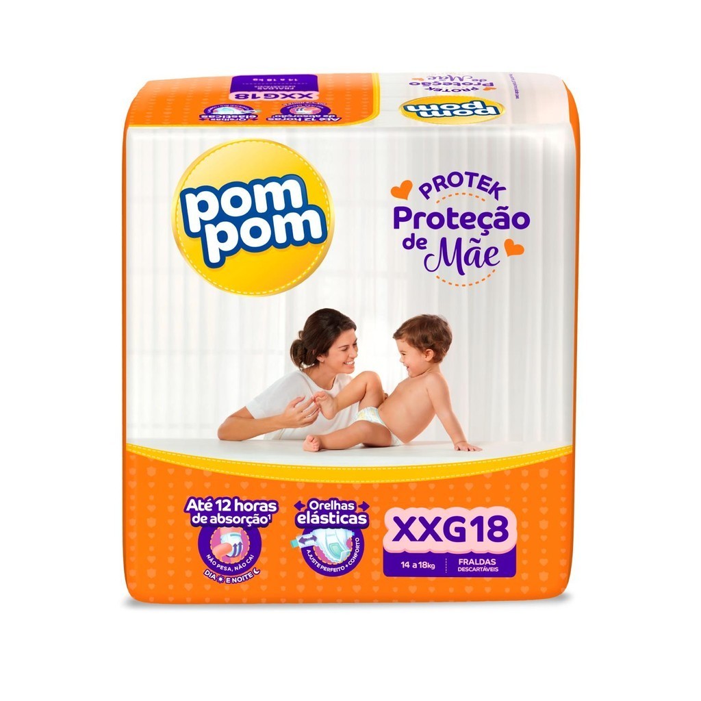 Fralda Pom Pom Protek Proteção de Mãe Jumbo XXG com 18un em Oferta na Shopee