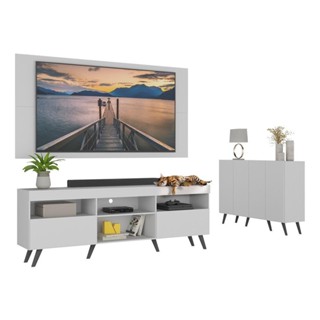 Conjunto Sala de Estar Rack + Painel TV 65" e Aparador Retrô Sofia Multimóveis Branco/Preto em Oferta na Shopee