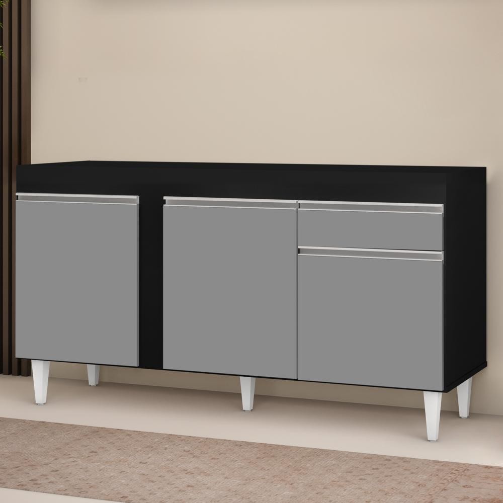 Balcão Gabinete Para Pia 150cm Sem Tampo 3 Portas 1 Gaveta Dakota Preto/Cinza - Lumil em Oferta na Shopee