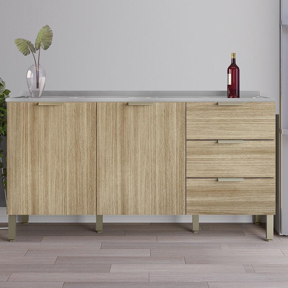 Balcão Gabinete com Pia Inox 160cm Charm Z06 Freijó - Mpozenato em Oferta na Shopee