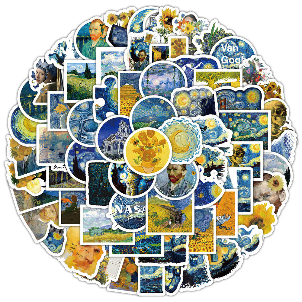 100PCS Van Gogh Sunflower Pintura A Óleo De Girassol Adesivos À Prova D'água Para Decalques De Lápis De Conta De Bicicleta LanLanStickersWorld em Oferta na Shopee
