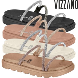 Sandália Feminina Vizzano Papete Chinelo Tiras Finas Brilho Strass ORIGINAL