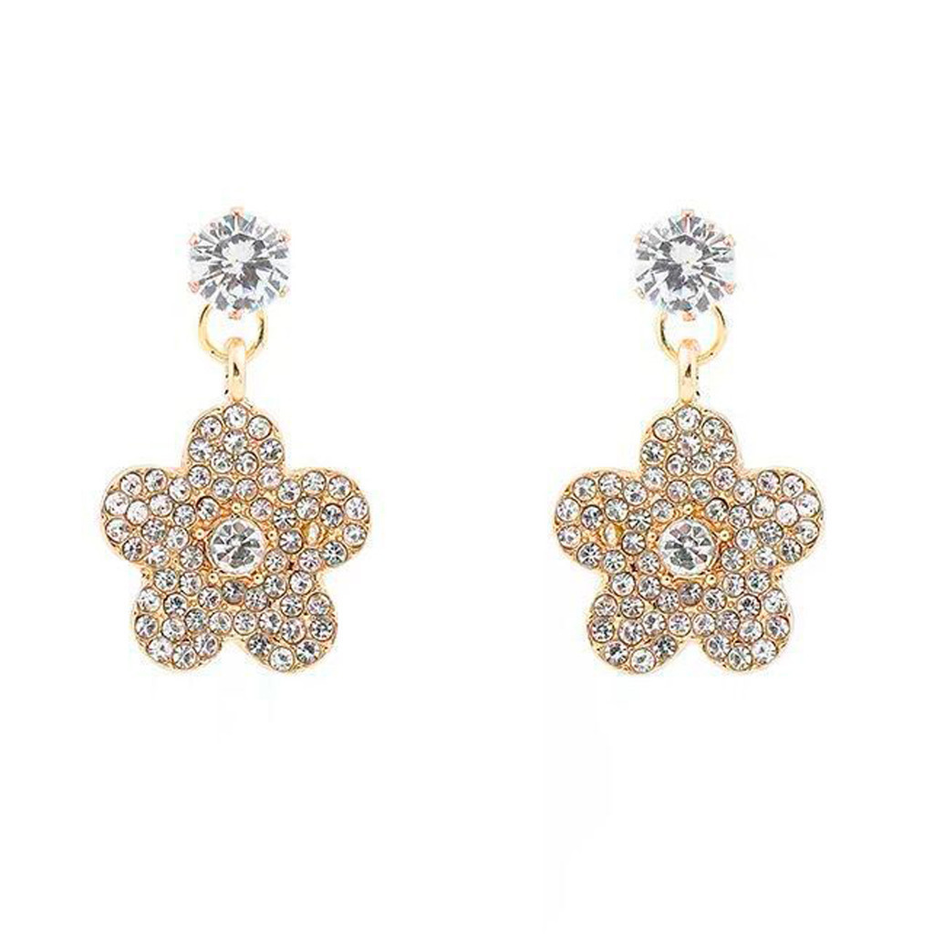 Brinco Festa Pedra Diamante Delicado Maxi Argola Flor Strass