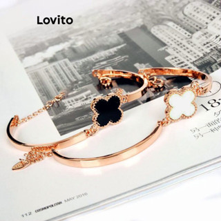 Lovito Pulseira de Metal Versátil com Trevo de Quatro Folhas com Corrente de Plantas para Mulheres LFA06238 (Branco/Vermelho/Preto)