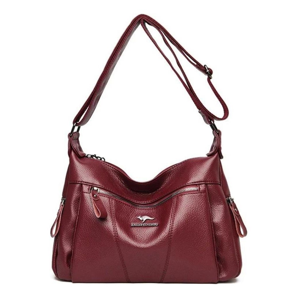 Bolsa Transversal Pequena Feminina Tipo Couro Texturizado Zíper e Bolsos Frontais/Traseiros Alça Ajustável Alex - Miniatura 2