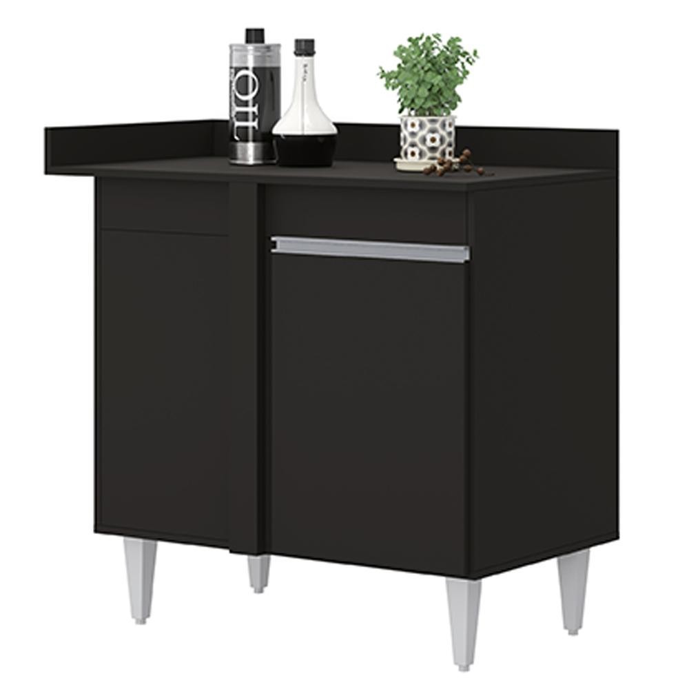 Balcão de Canto Reto com Tampo 1 Porta Denver Preto - Lumil - Home & Living