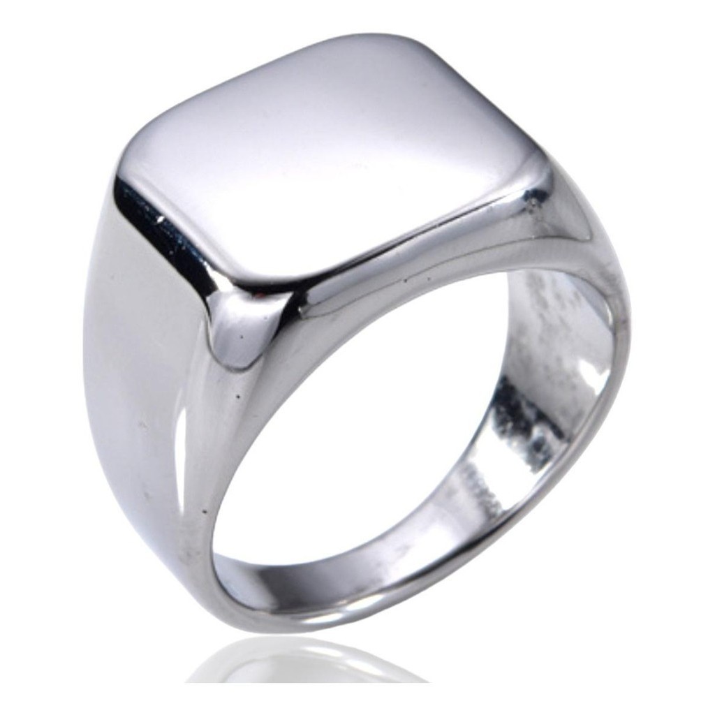 Anel Masculino Quadrado Prata Liso Polido Motoqueiro Rústico Executivo Estiloso Aço Inoxidável 316L em Oferta na Shopee