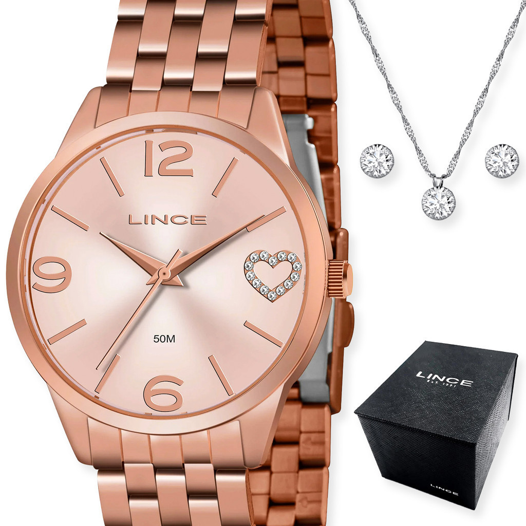 KIT RELOGIO DE PULSO LINCE  ROSE GOLD LRR4717 R2RX em Oferta na Shopee