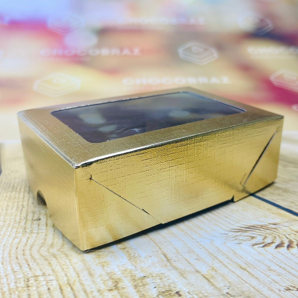 10~50 CAIXA LAMINADA C/ VISOR (06 DOCES) 4x12x8 cm OURO ID4669 - Stationery